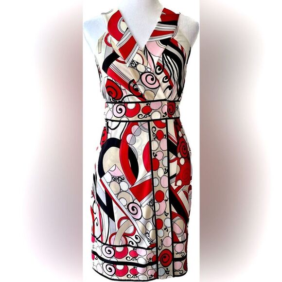 Ali Ro Wrap Dress Multicolored Abstract Pucci-like print red pink game day 0 - Picture 1 of 8